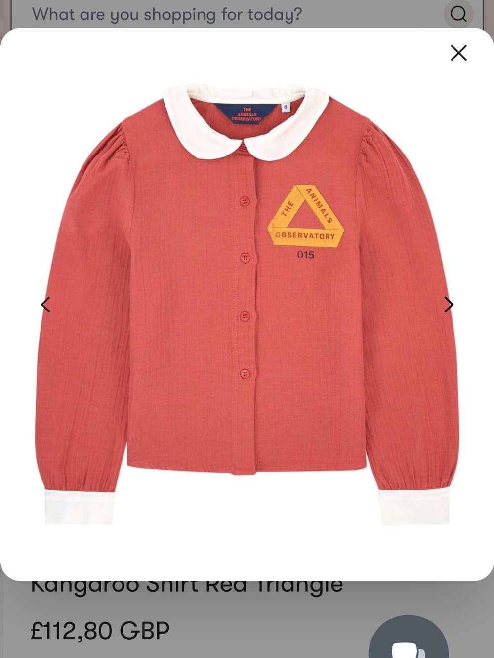 The animals observatory Girls' Red Kangaroo Shirt with White Collar